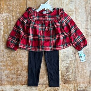 NWT Carter’s Plaid Top with Black Leggings 2t